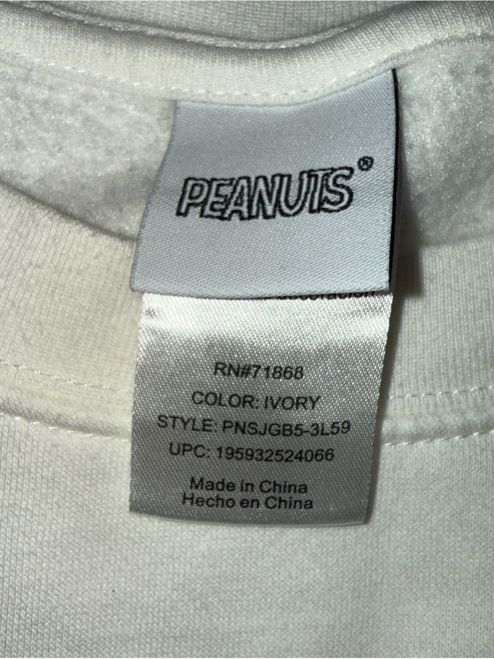 Peanuts Snoopy Embroidered Pullover Sweatshirt XL Ivory New York - Picture 7 of 8